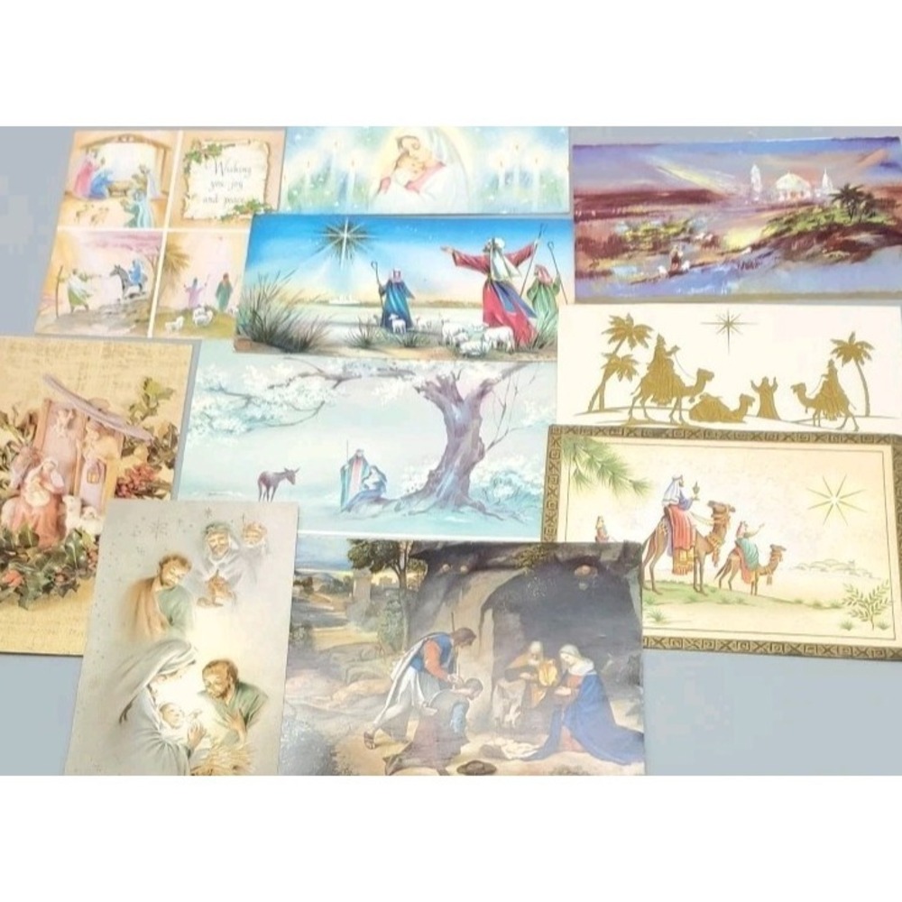 10 Old Used Vtg CHRISTMAS CARD Fronts 4 Craft Nativity 3 Kings Bae Jesus Mary Jo